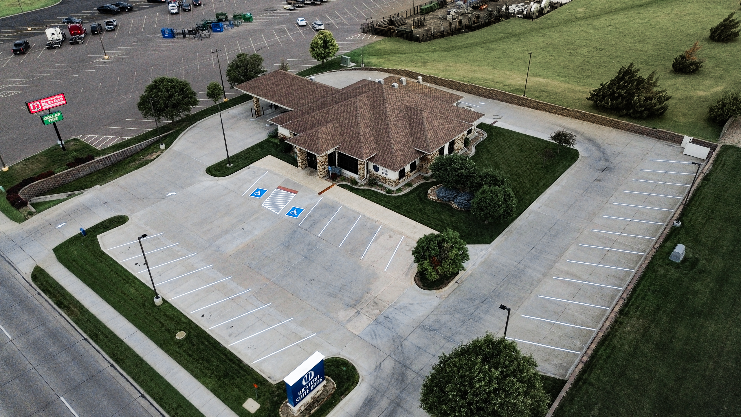 Ariel Shot of Striping and Pressure Washing at Western State Bank
